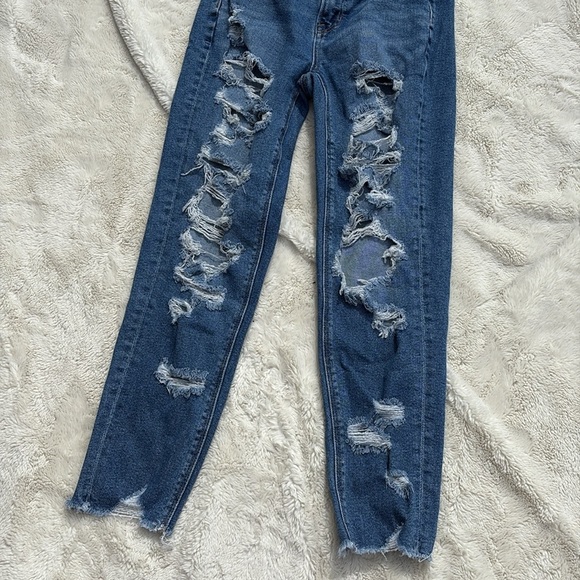 American Eagle Distressed Stretch Skinny Jeans Size 0 Short | Raw Hem Y2K Denim - Picture 3 of 11